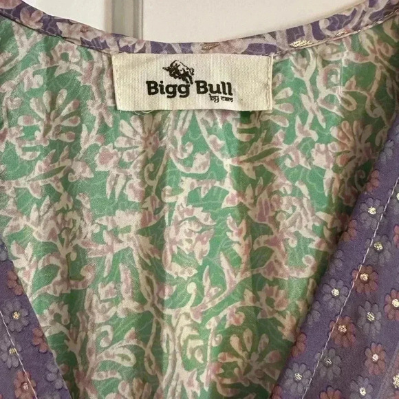 Bigg Bull by Cam Kimono Maxi Dess Green and Purple Metallic one size Silk blend - Picture 3 of 13